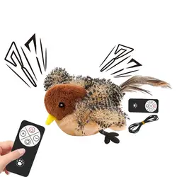 Electronic Interactive Cat Toys Kitten Simulated Chirping Bird Toy Cats Pets Plush Teasing Toys Remote Control Flapping Bird Toy