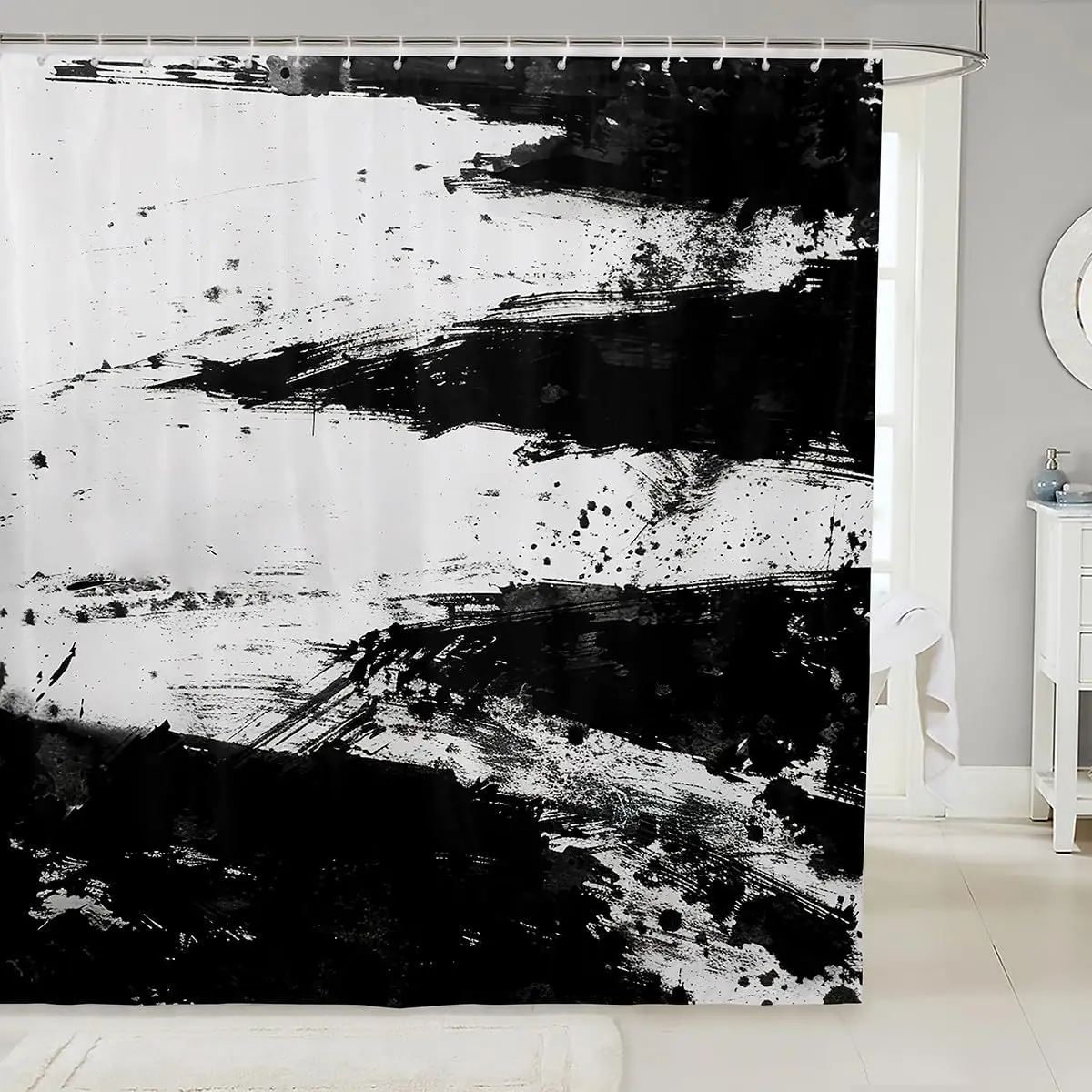 

1pc Black and White Shower Curtain for Bathroom Decor 72" L x 72" W Modern Abstract Bath Curtain Boho Minimalist Bathroom