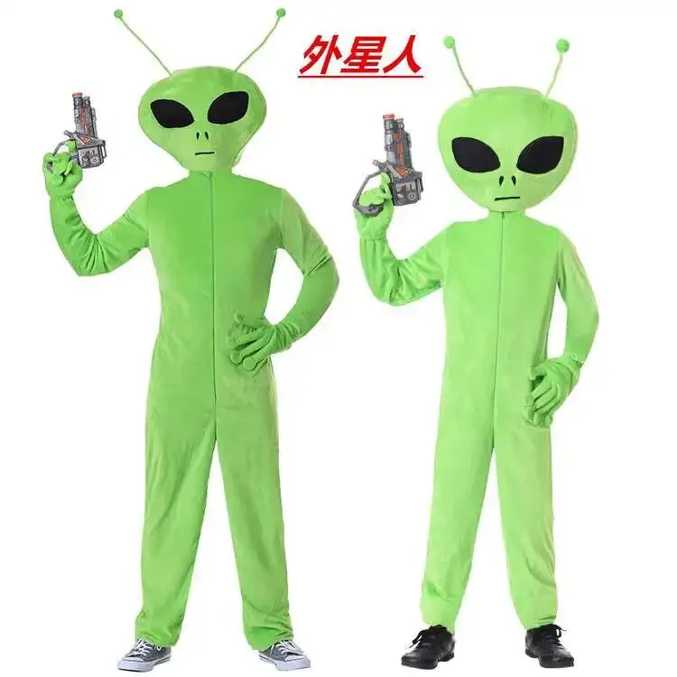 Pertemuan Tahunan Pesta Pertunjukan Panggung Karnaval Halloween Pakaian Alien Keren Anak-anak Dewasa