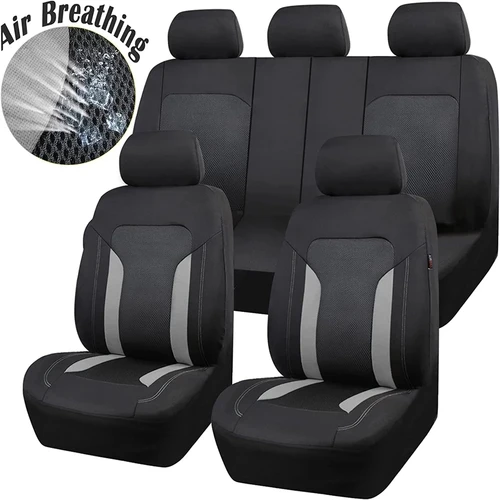 Imagen 2 del producto AUTOKING Fundas universales de asiento de malla gris para coche con 3 cremalleras asiento trasero Airbag dividido Compatible con la mayoría de los coches SUV camiones VAN
