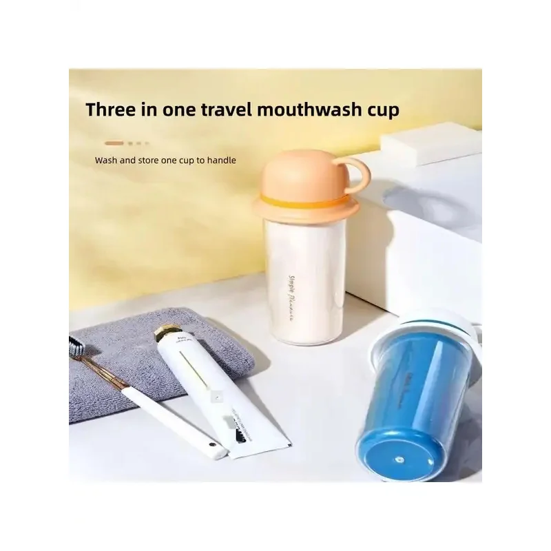 Portable 3-in-1 Mouthwash Cup Family Set Plastic Toothbrush Cup Travel Toothbrush Jar for Kids Adults Home Outdoor Daily Use