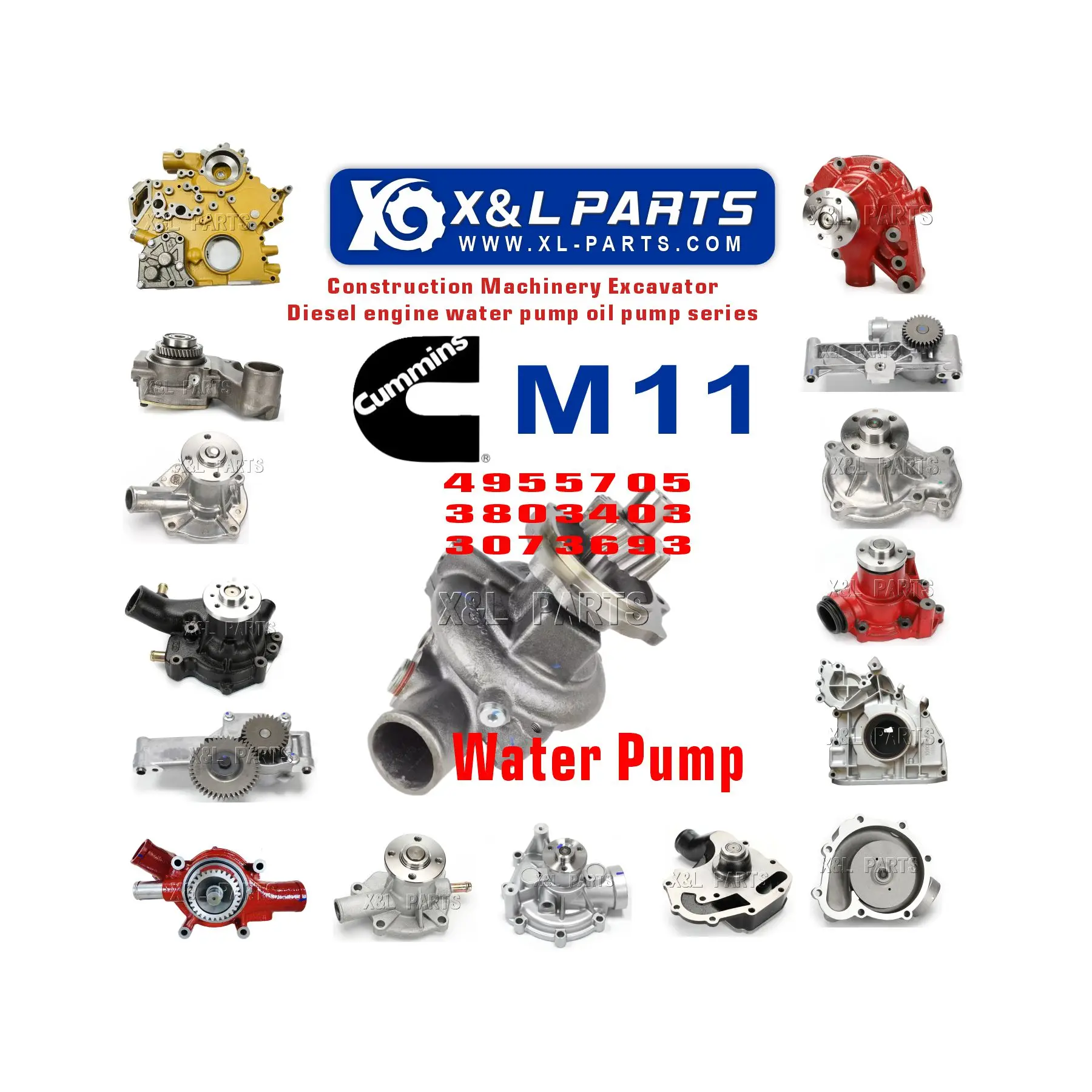 X&L Parts Diesel Engine  Water Pump 4955705 3803403 3073693 Compatible for Cummins Engine QSM ISM MTA11 L10 M11 Replacement