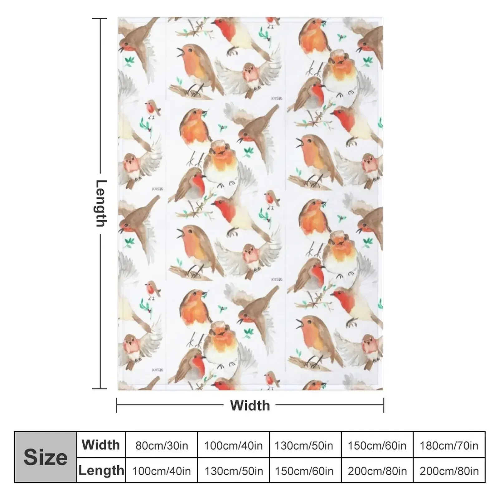 Watercolour Robins Throw Blanket Shaggy Kid'S Blankets