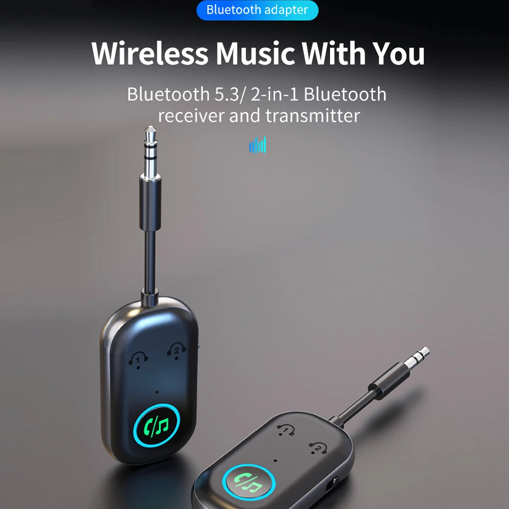 2-in-1 Bluetooth 5.3 Transmitter Receiver Compatible with 2 Devices Stereo Sound Wireless Adapter Dual Mode Universal