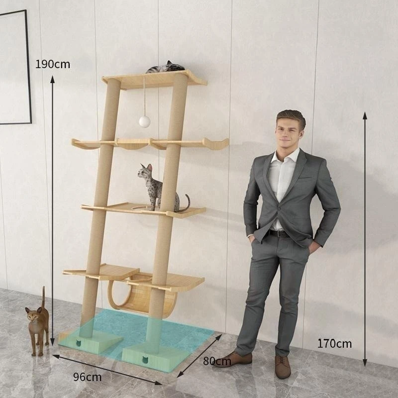 Multilevel Wooden Cat Tree Tower, Cat Climbing Frame, Sisal Rope, Scratching Posts, Beds Toys, Brand New