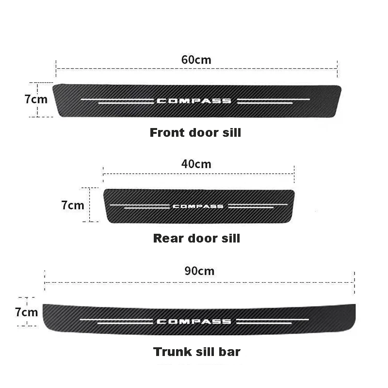 Carbon Fiber Car Door Threshold Scuff Plate Adesivos, Auto decalques, Acessórios, Jeep Compass, 2017, 2018, 2019, 2020, 2021, 23