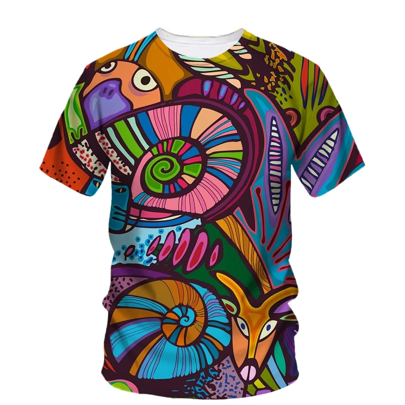 

Street Art Graffiti T-shirt Men's Clothing Short Sleeves T Shirts 3D Printed Painting Irregular Striped Colorful Fashion Tees