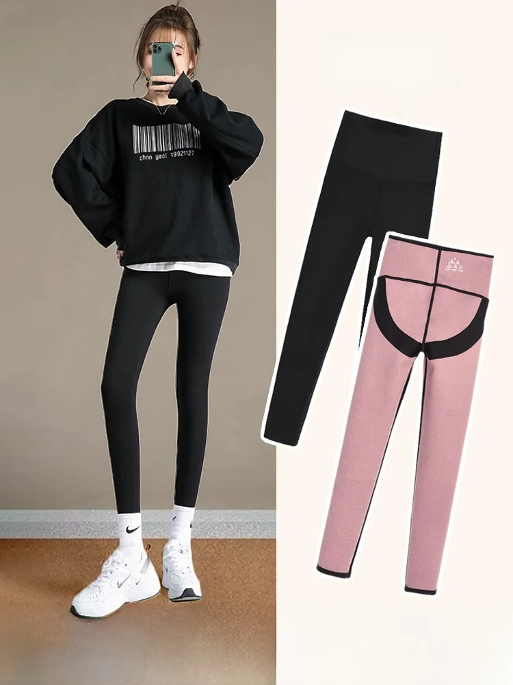 Pantaloni da yoga foderati in Fce a vita alta Pantaloni da arca dimagranti autunno inverno da donna Pantaloni casual a nove punte