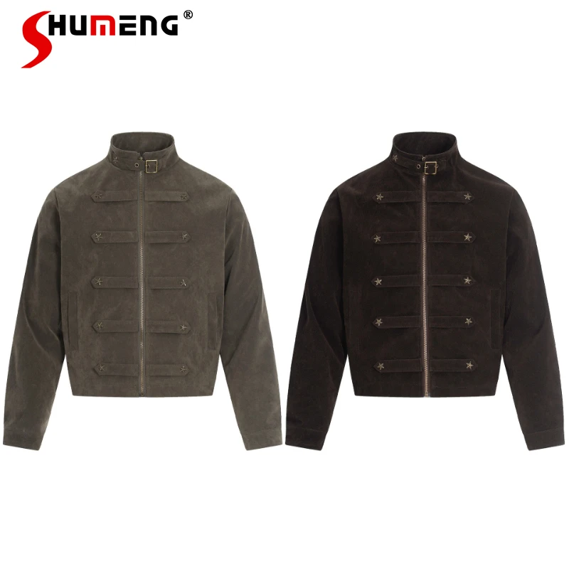 

2026 Early Spring New Trendy Stand Collar Jacket Men Women Tooling Stylish Solid Color Tops Coats Chic Pocket Decoration Jackets