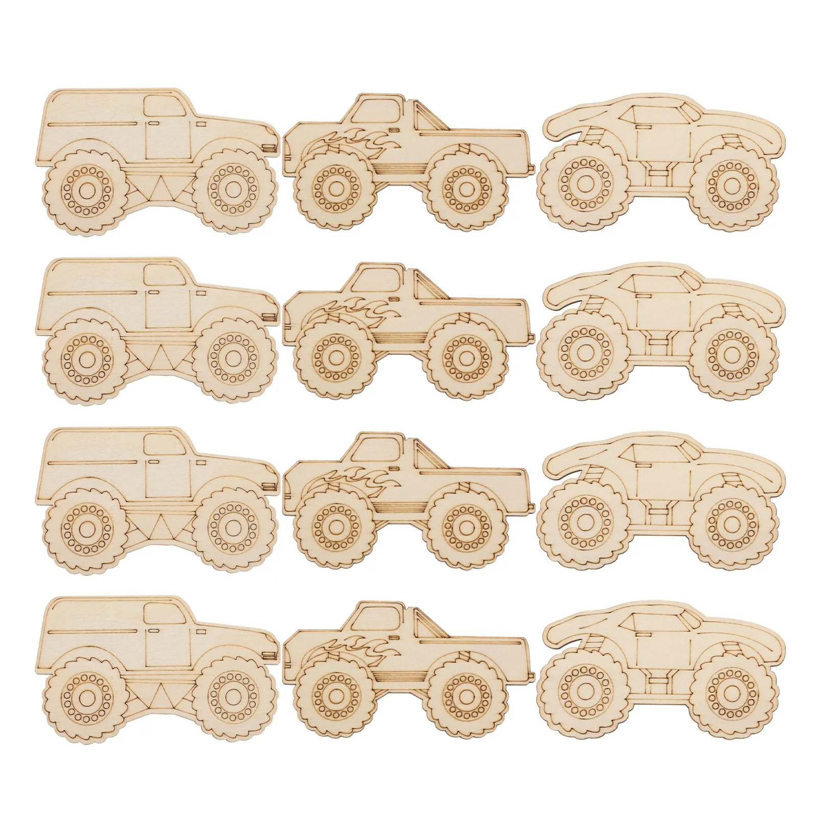 36Pcs Paintable Wooden Cars Cutouts - Unfinished Construction Vehicle Wood Ornaments for Kids Crafting Coloring Racing Wood