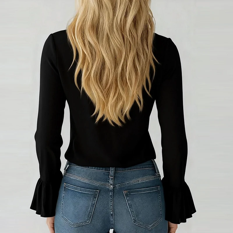 

Новая элегантная женская блузка с длинным рукавом, женская рубашка с V-образным вырезом и рюшами, модные женские рубашки с принтом, весенне-осенние пуловеры.