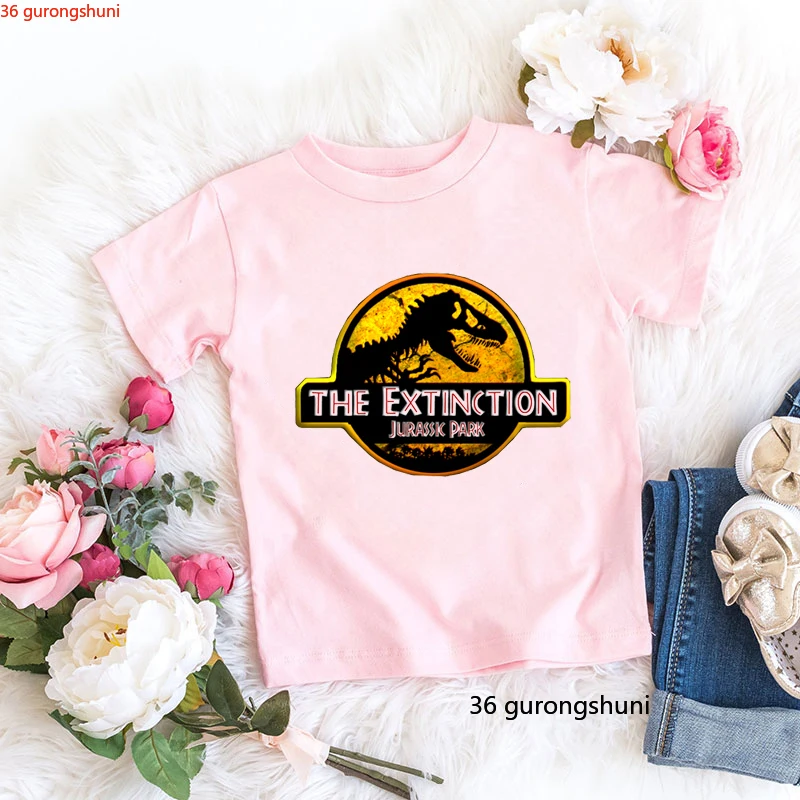 Детская футболка с забавным графическим принтом динозавра Мира Юрского периода 2024, летние топы, одежда для девочек в стиле Харадзюку, футболки с коротким рукавом