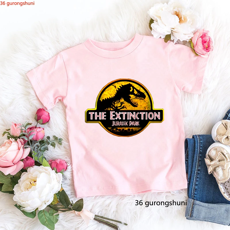 Camiseta con estampado gráfico de dinosaurio de Mundo Jurásico para niños, ropa Harajuku de manga corta, 2024