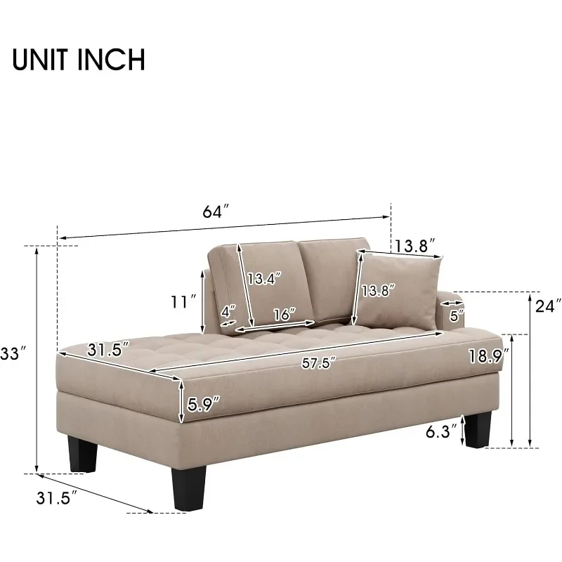 Sofá acolchado de lino suave para sala de estar, Chaise Lounge con almohada, sofá moderno gris cálido, Loveseat para dormitorio y oficina