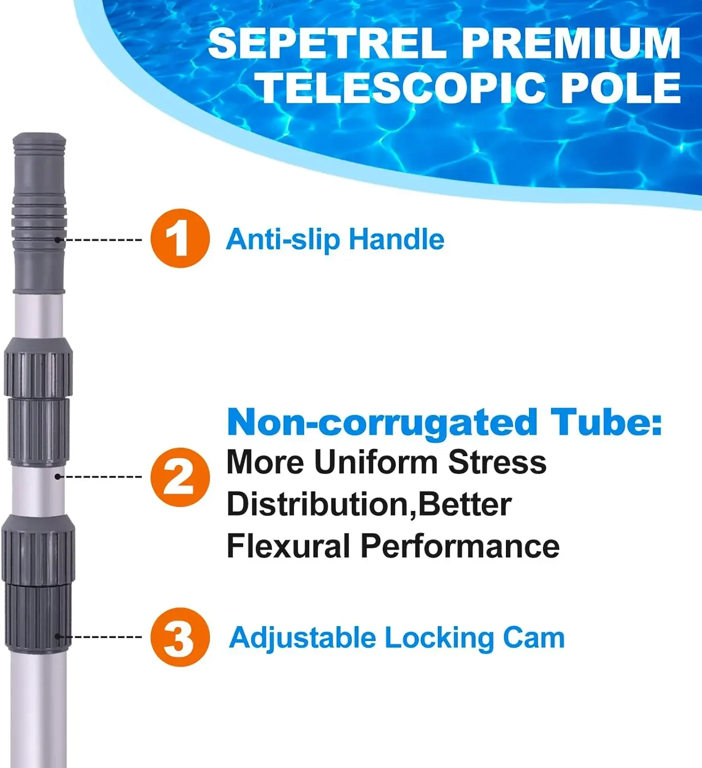 حار بيع جودة بركة القطب - المهنية 15 قدم تصغير أقطاب تنظيف حمام السباحة، قابل للتعديل قطب تلسكوبي، ل Skim #1