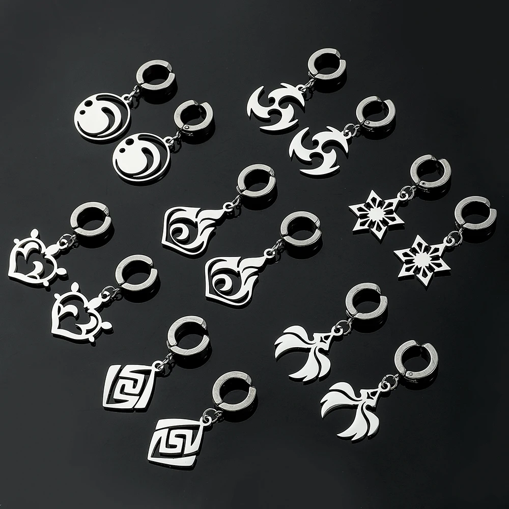 Game Genshin Impact Fashion Metal Earring Simple Style Eye of God Ear Clip Ear Drop Cosplay Jewelry Props Gifts for Fans