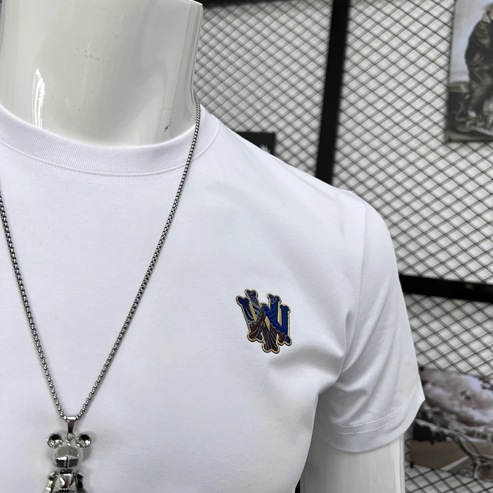 Trendy Men's T-shirt 2025 Summer New Stylish Male Tees Trend  Popular Letter Slim Round Neck Casual Simple Man Clothing Tops 4xl