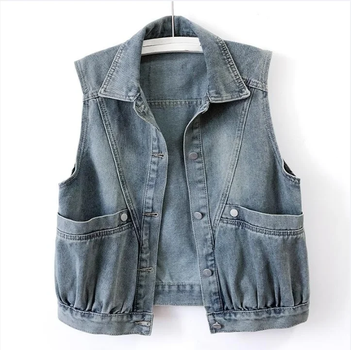 Classic Fashion Denim Vest For Women Sleeveless Casual Loose Jeans Jackets Street Hipster Female Clothing Lapel Button Top