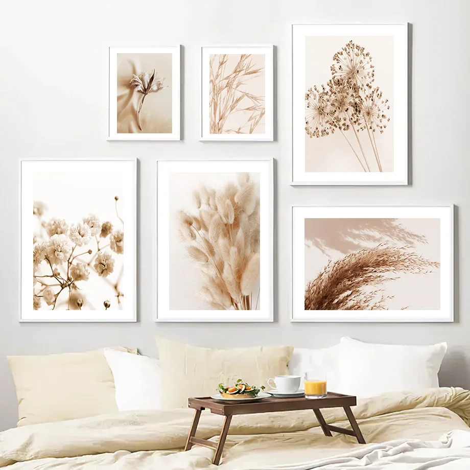 Beige Dandelion Reed Oats Tropical Plants Wall Art Canvas Painting Nordic Posters And Prints Wall Pictures For Living Room Decor