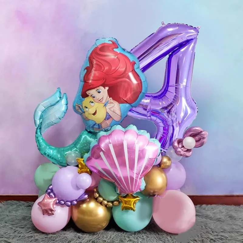 The Little Mermaid Birthday Decoration Party Balloon Plate Cup Tablecloth Banner Princess Ariel Mermaid Party Supplies For Kids