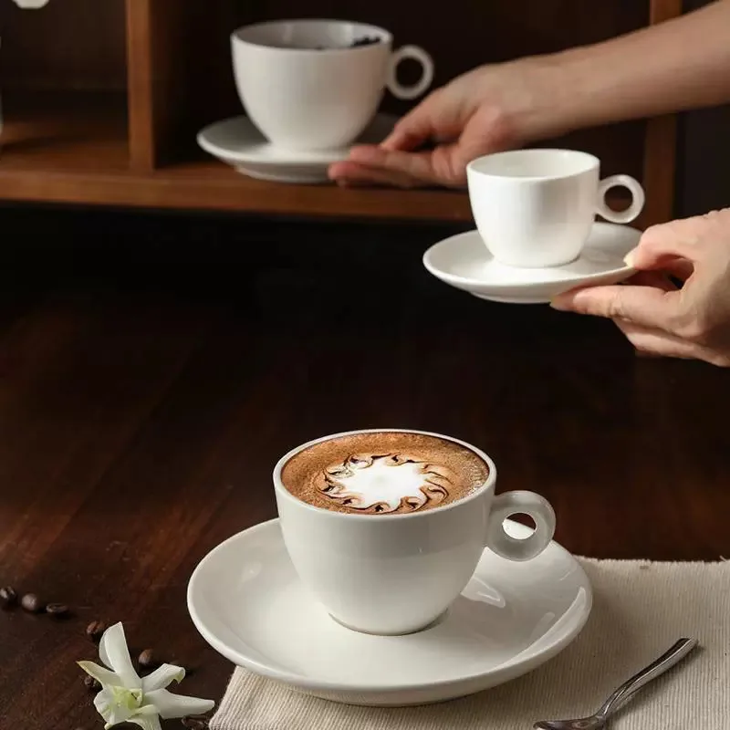 70ml Italian Style Espresso Cup And Plate Set Classical White Thickened Ceramics Coffee Glass And Saucer Dropshipping - view 6