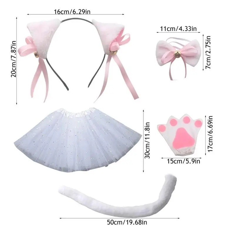 Cat Ears and Tail Set Cat Costume White Black 3D Animal Costume for Stage Performances Cosplay Party Kid Easter Cosplay Birthday