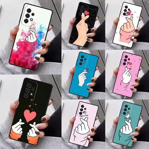Kpop Finger Heart Phone Case For Samsung Galaxy S23 S21 S20 FE S24 S22 Ultra Note20 S10 S9 S8 Plus A40 A52 A12 A13 A53