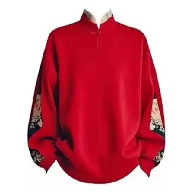 

Мужское худи свободного кроя, красное, осенне-зимнее, в китайском стиле, большие размеры, 300 Pou, универсальное, удобное, из полиэстера, теплое