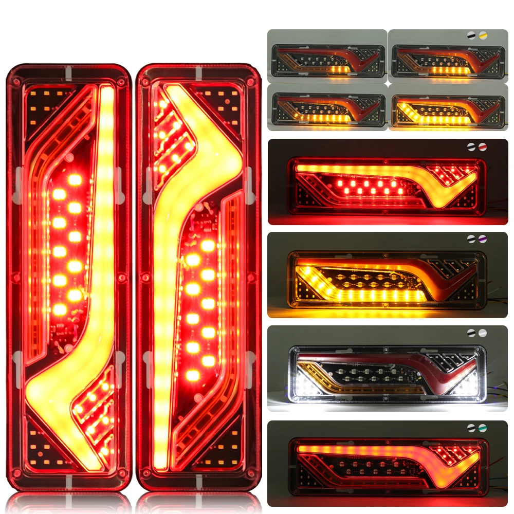 

Pop 2pcs 12V/24V Car Led Rear Stop Tail Light Trailer Truck Caravan Boat Waterproof Flow Steering Brake Reversing Traffic Fog La
