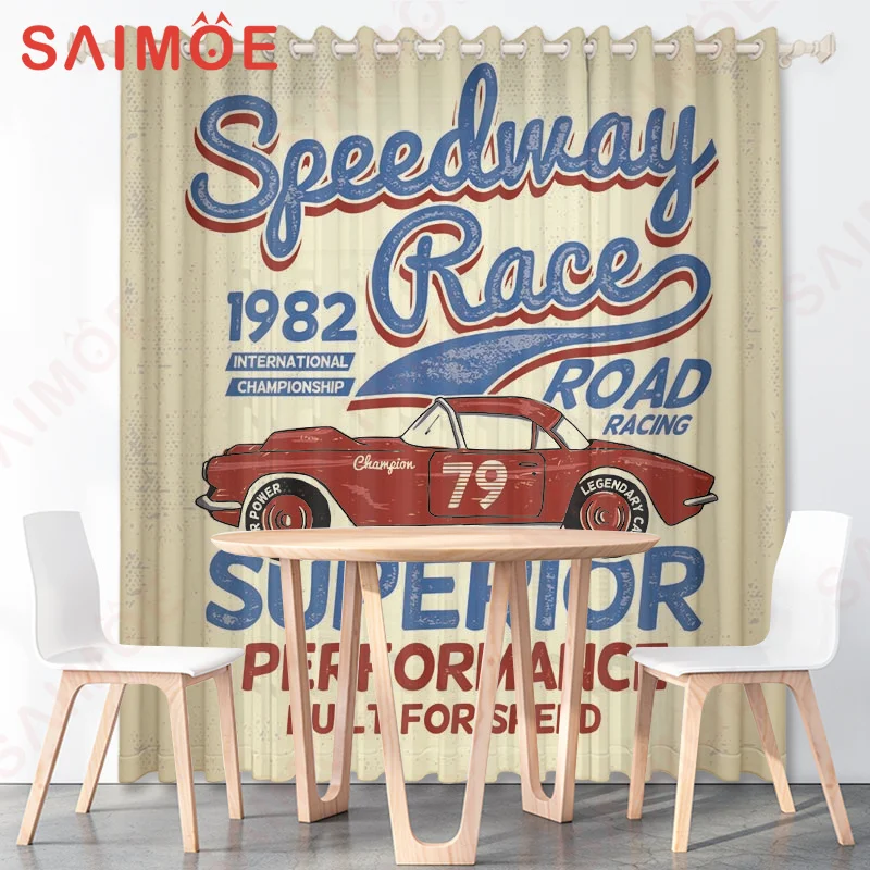 European American Retro Literature Outdoor Cars Curtains City Building Poster Thin Polyester Fabric Office Kitchen Home Decor