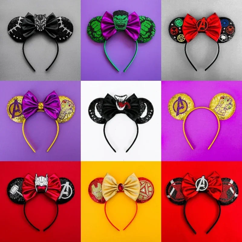 Diadema con orejas de Los Vengadores para mujer, diadema de superhéroes de Marvel de Disney, banda para el pelo de Spider-Man, niña Viuda Negra,