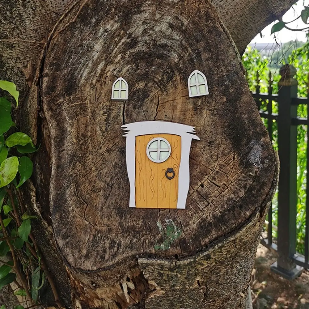 Puerta de elfo fluorescente en miniatura de varios estilos, casa de madera de dibujos animados, Mini adornos de puerta de hadas, regalos de decoración