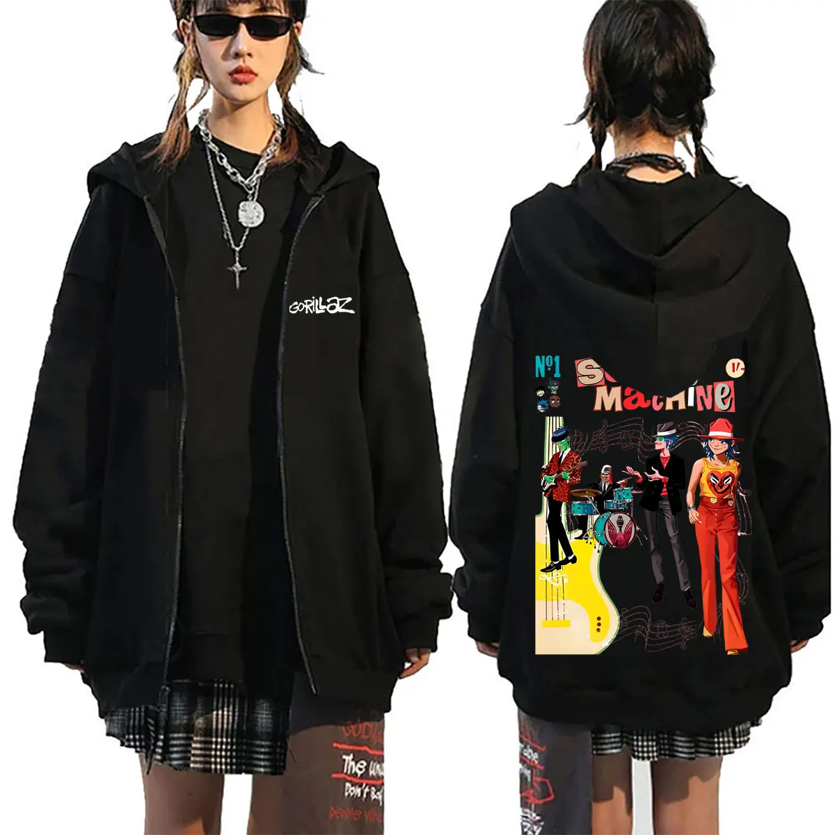 

Rock Band Gorillaz Song Machine Graphic Zipper Hoodie Men's Hip Hop Fashion Zip Up Jacket Men Retro Oversized Zip Up Sweatshirt