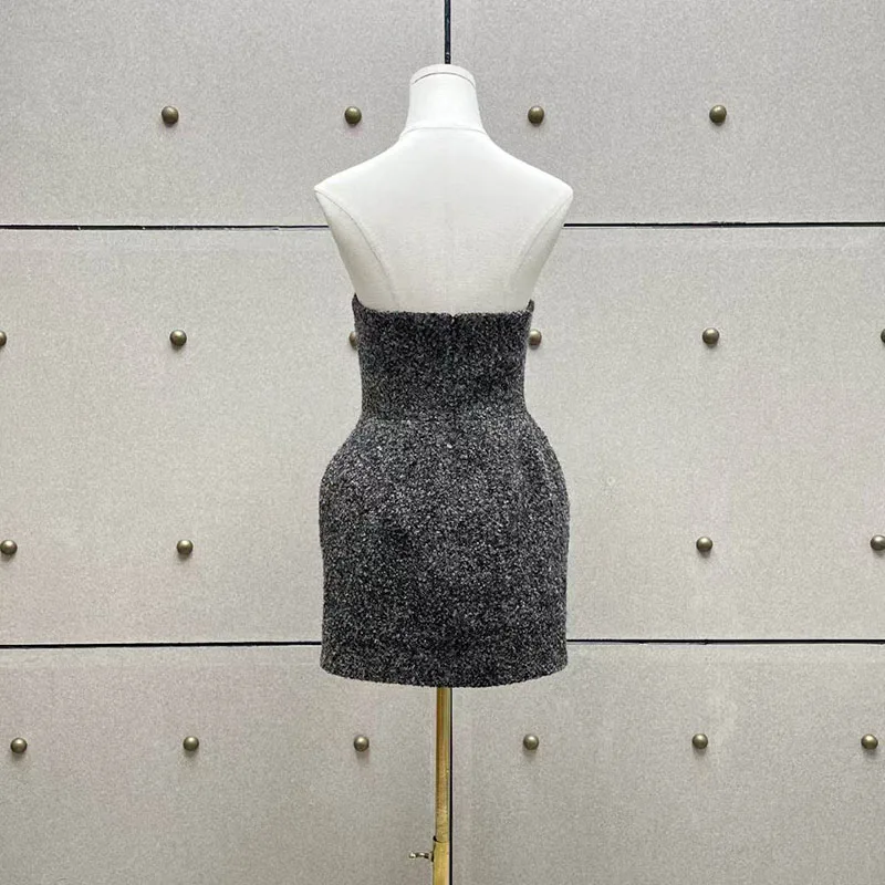 Women's Tweed Bustier Dress, Sleeveless Fitted Mini Dress, High-Quality Evening Gown, 2026, Fall, New Arrival, Y2K, Corset