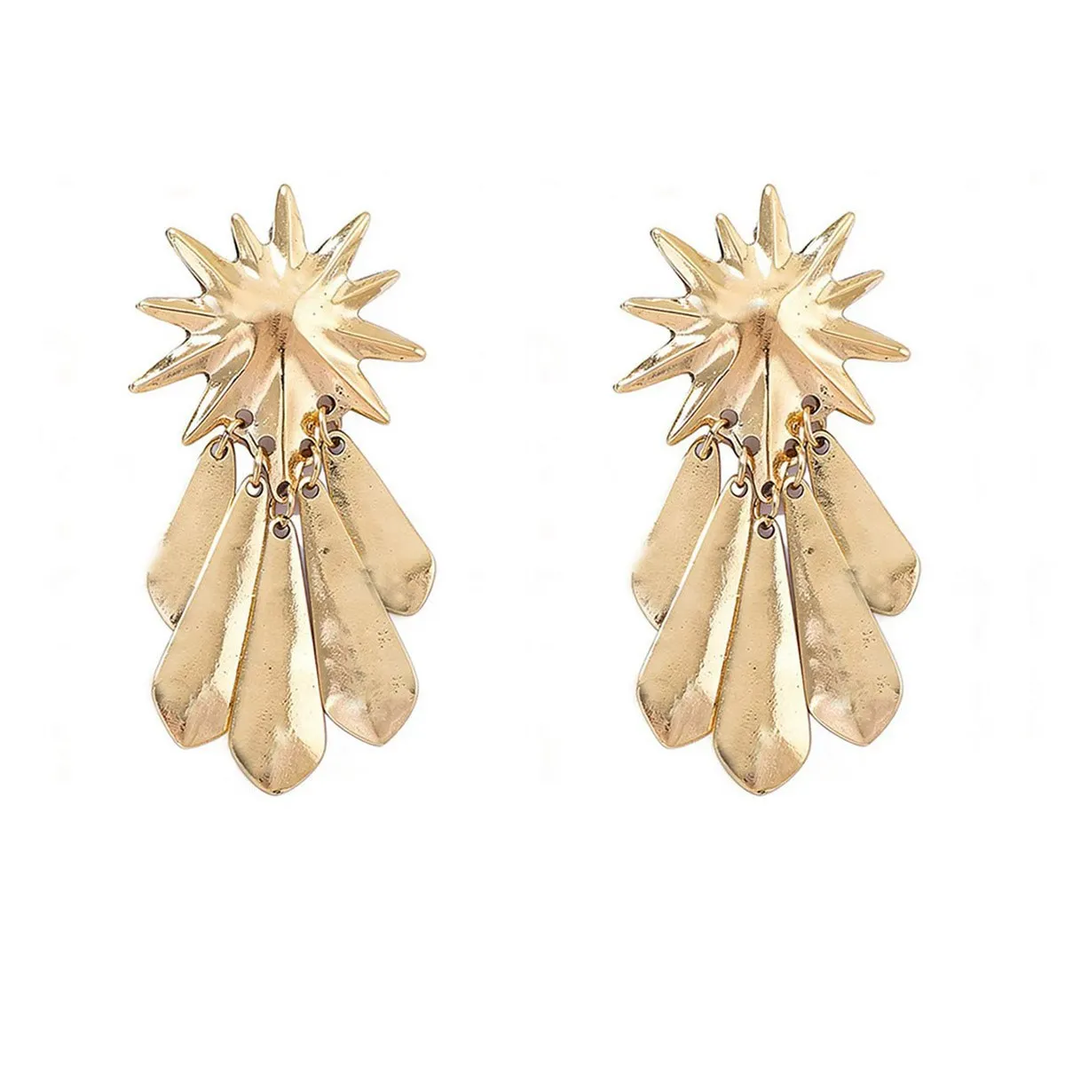 2026 Vintage Goldene Sonnenblumen-Metall-Quasten-Ohrringe für Frauen Retro Boho Sommer-Schmuck Strandparty-Accessoires – Detail 5