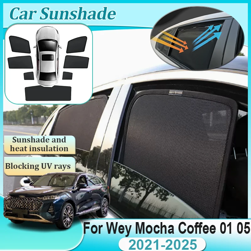 For Wey Mocha Coffee 01 05 2021-2025 Windshield Visors Privacy Side Window Cover Anti UV Tools Sticker Curtains Auto Accessories