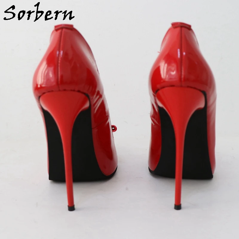 Sorbern Red Shiny Bowknot Women Pumps Long Pointed Toe Slip On Stilettos 12Cm Cigarette Heels Custom Colors Fetish Pump Footwear