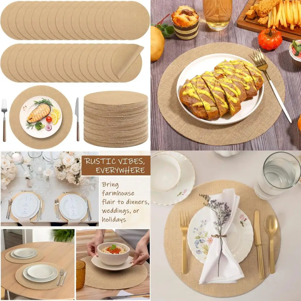 

Natural Jute Fiber Round Placemats, 11.8 Inch, 100 Pack, Reusable Burlap Table Mats for Rustic Dining & Weddings