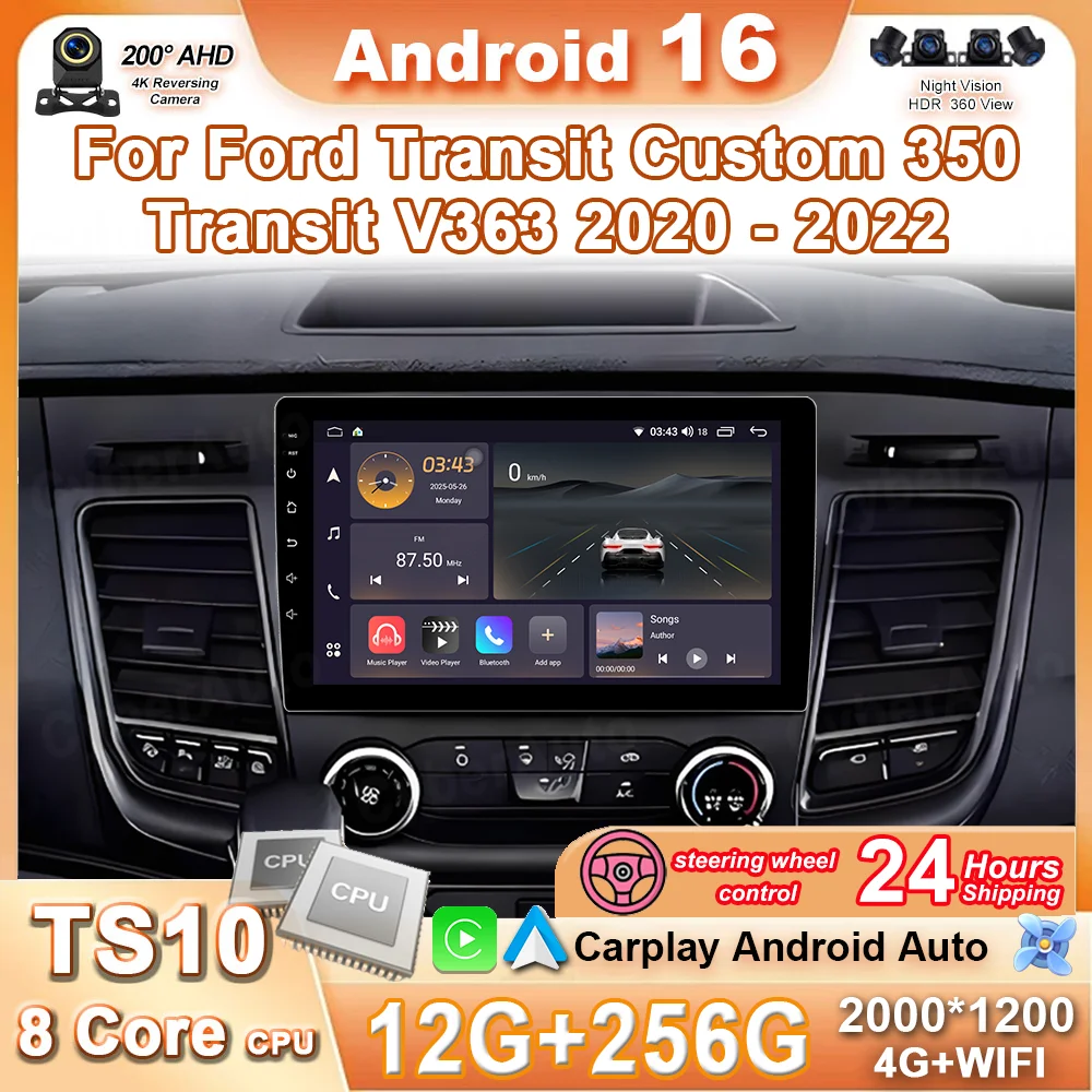 

Auto Radio Android For Ford Transit Custom 350 Transit V363 2020-2022 Multimedia Video Player Navigation GPS NO 2 Din Head Unit