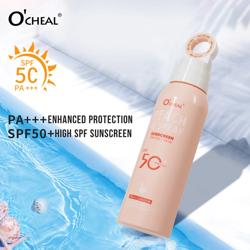 Portable Peach Sunscreen Spray SPF50 PA+++ | Hydrating Translucent Sun Protection | Waterproof Isolation Spray for Beach & Outdo