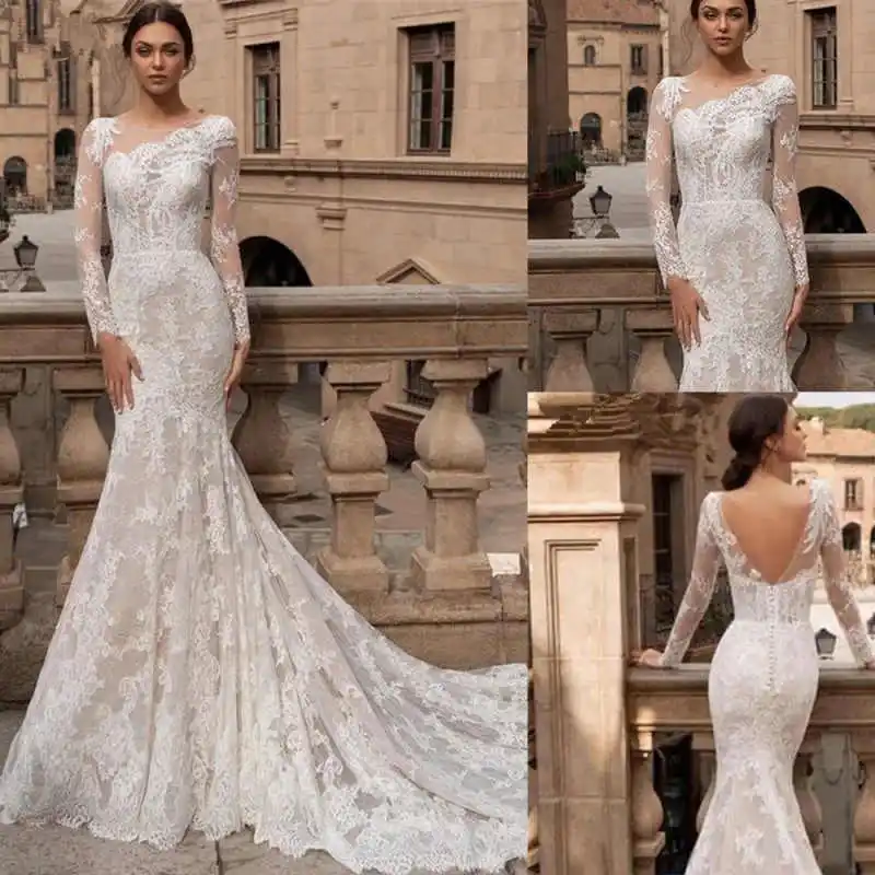 

Русалка Элегантные свадебные платья Милая Сверкающие блестки Бусины с полной 3D аппликацией Жемчуг Спинка Вечеринка Плюс Размер На заказ