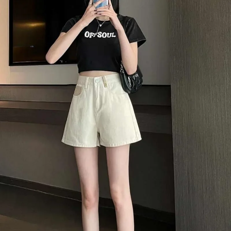 

Jorts Women's Denim Shorts With Waist Pocket High Female Short Jeans Pants Harajuku Fashion Stretchy Youthful Aesthetic Outfits