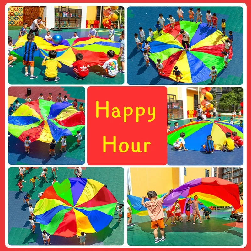 2M/4M Diameter Kids Outdoor Teamwork Game Prop Rainbow Parachute Toys Jump Bag Bounce Play Mat School Activity Puzzle Game