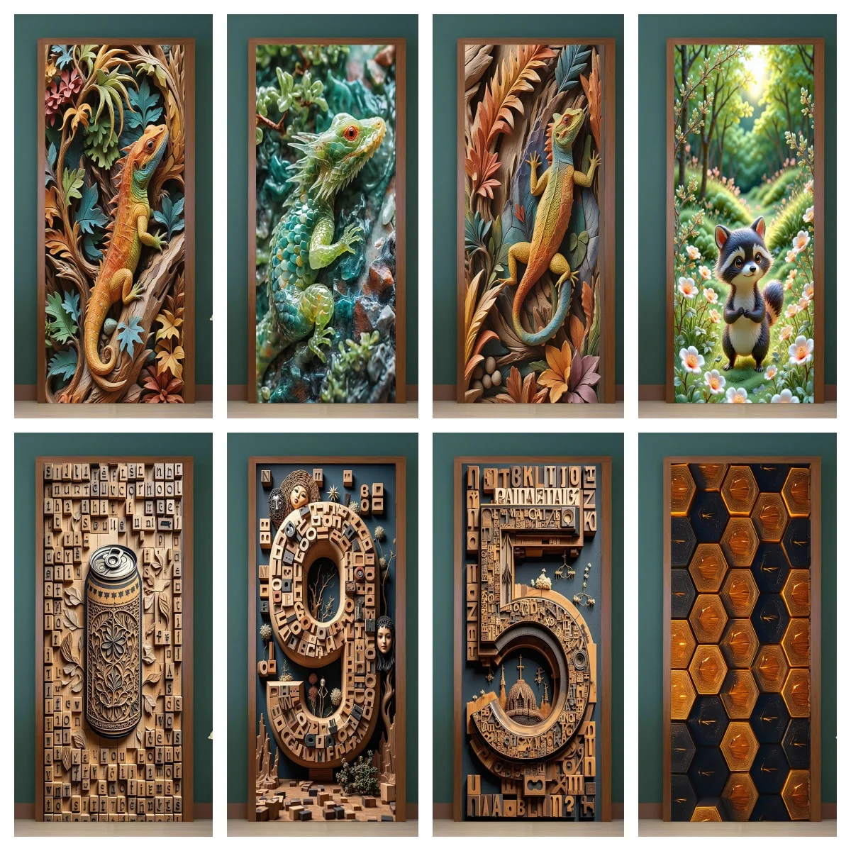 

Door Wallpaper Self-Adhesive Jungle Forest Stickers Waterproof Removable Vinyls Doors Poster Decorative Decal