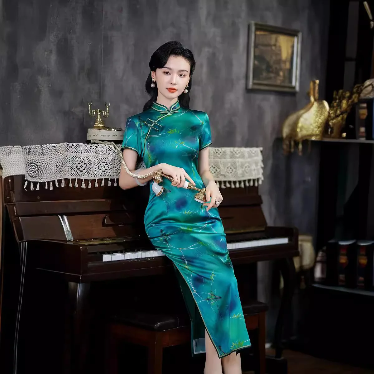 High Quality Real Silk Qipao Cheongsam Top Skirt Wear Women Banquet Clothes Dress Modified Temperament