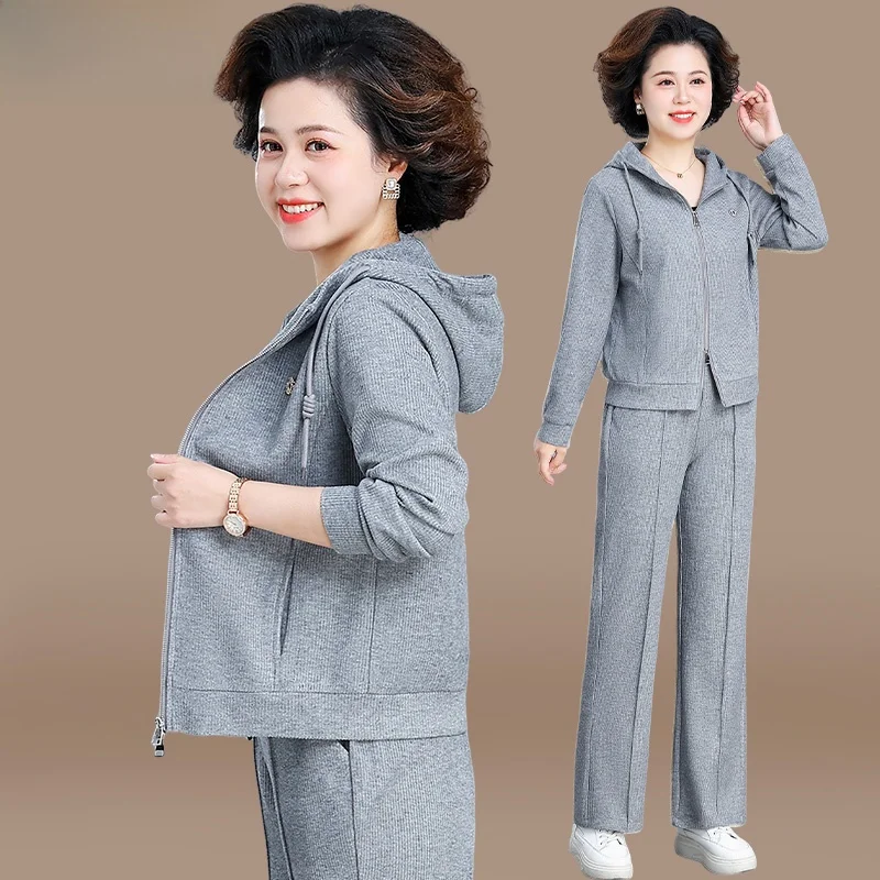 

Повседневный спортивный костюм для женщин среднего возраста: весенняя модная верхняя одежда, осенне-весенний свободный топ из полиэстера, маленький размер