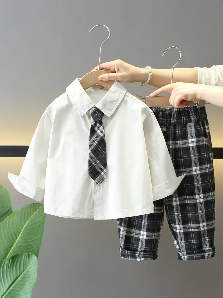 Comfortable Children's outfit Spring Autumn Boys Knitted Cardigan+Shirt+Plaid Pants 3PCS Suit Super Cute Kids Costume 2-10 Years