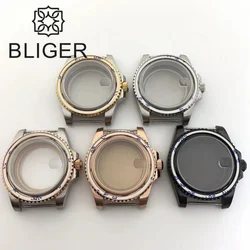 BLIGER 40mm Diver Watch Case Silver Rose Gold Black Case Sapphire Glass 10Bar Waterproof Fit NH34NH35NH36 ETA2824 3135 Movement