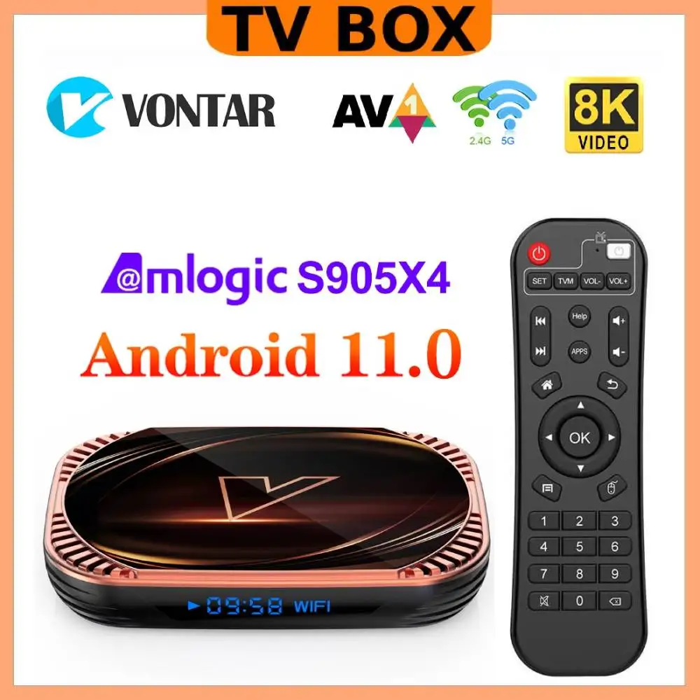 Android 11.0 TV Box Amlogic S905X4 VONTAR X4 aggiornamento da X3 4GB 32GB 64GB 128GB 1000M Dual Wifi AV1 8K Android 11 Media Player