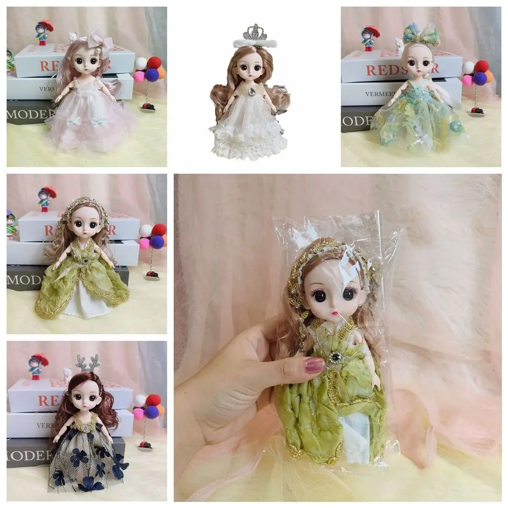 Movabl Joints 17cm Bjd Girls Doll Mini Large Skirt Hem Ruchome stawy Princess Dress Doll Convertible Clothes Thick Hair